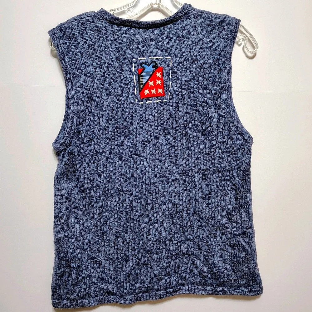 Bobbie Brooks Womens Blue‎ Santa Claus Christmas Sweater Vest Medium Zip up